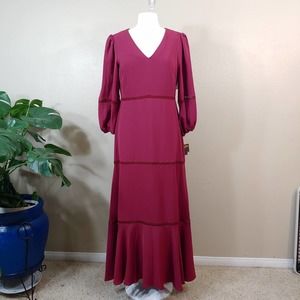 Taylor Burgandy Tiered Maxi Dress   Size 10